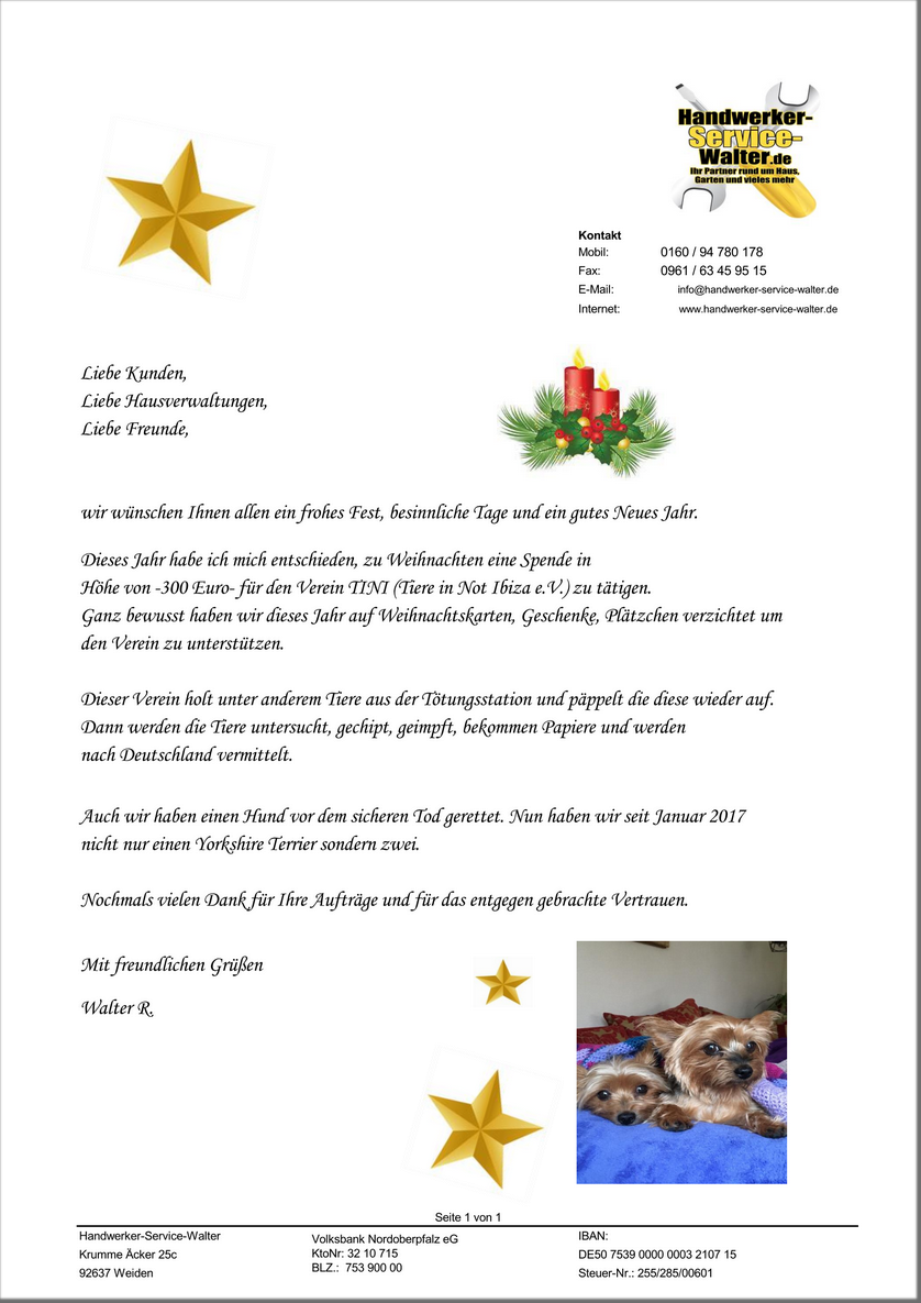 Weihnachtsgrüße Hausmeisterservice Walter Weiden Neustadt Waldnaab